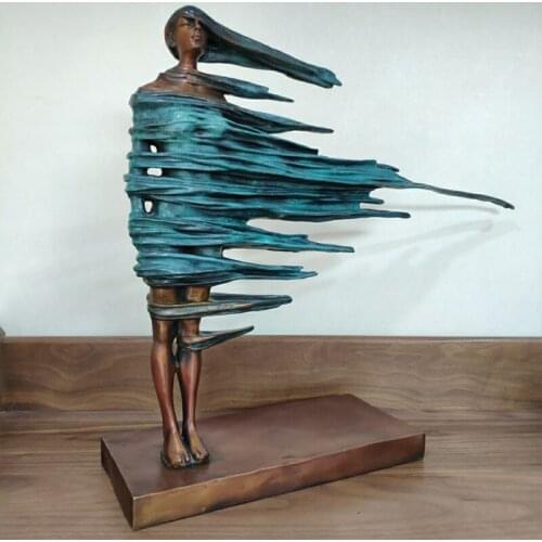 Abstract Bronze Girl Sculpture in Strong Wind Female Body Modern Art Bronze Statue Crafts For Home Hotel Hallway Decoration