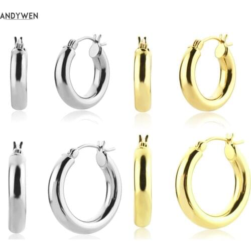 ANDYWEN 925 Sterling Silver Gold Hollow Luxury Piercing Hoops Rock Punk Party Loops Earring Women Fine Jewelry 2021 Clips Jewels