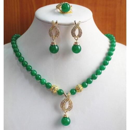 Free Shipping 2 colors best gift jewelry set!Wholesale factory price Womens semi-preciousNatural jade Necklace earring ring