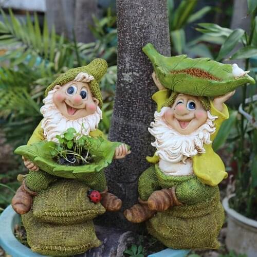 34-35CM POLY RESIN GARDEN GNOME FIGURINE COURTYARD DWARF STATUE OUTDOOR DWARF SCULPTURE DECORATIONS R1992