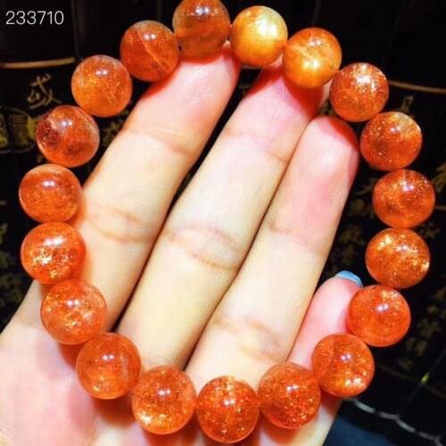 Genuine Natural Gold Strawberry Quartz Orange Sunstone Clear Rectangle Beads Bracelet 10.8mm Crystal Women Men AAAAAA