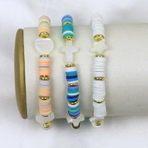 10 Pieces Handmade Polymer Clay Bracelet White Shell Bead jewelry Bracelet Handmade chain women Bracelet Jewelry GIft 9992
