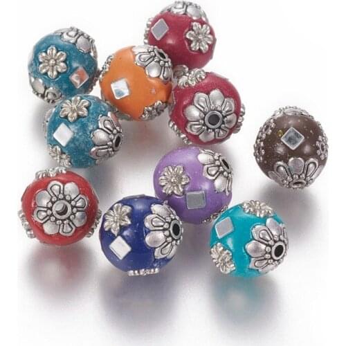 5pcs/lot Handmade Indonesia Round Beads 13~14mm DIY bracelet necklace jewelry making with Alloy Findings,Hole: 1.5~2mm F65