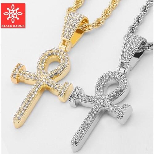 Fashion Ankh Cross Pendant Necklace Iced Out Tennis Chain Choker Jesus Pendants Long Chains Necklaces Jewelry for Men and Women