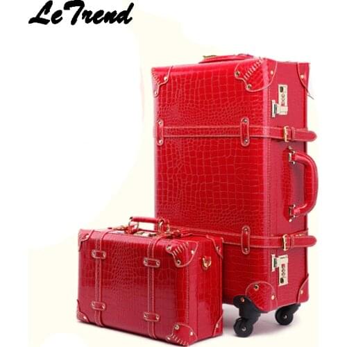 Letrend Retro Crocodile Suitcase Wheels Rolling Luggage Set Password Trolley Spinner Travel Bag Women 20 inch Carry On Trunk
