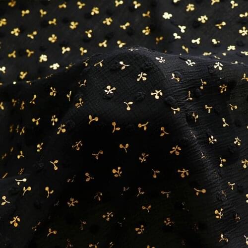 Black Jacquard Bronzing Chiffon Fabric Polka Dot Cut Flower Texture Folds For Shirt Dress Fabric