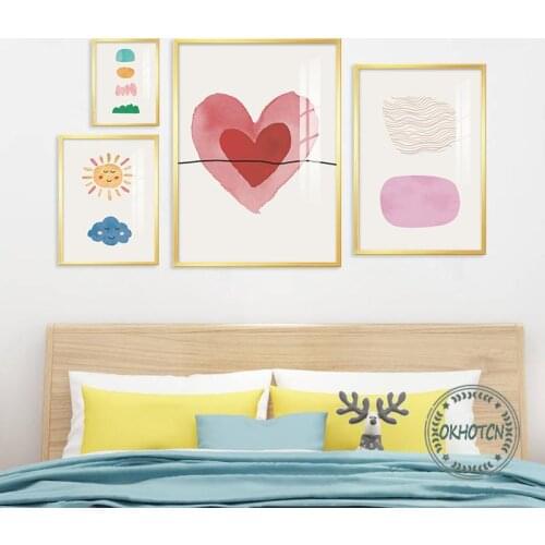 Ins Nordic Home Decoration Cartoon Sun Cloud Heart Poster Wall Art Print Canvas Painting Modular Pictures for Nursery Child Room