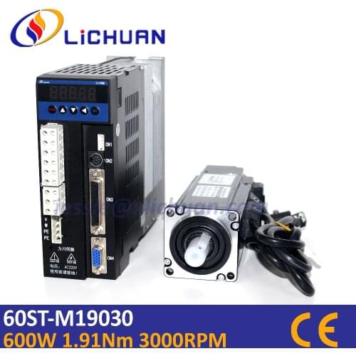 600w 1.91Nm AC servo motor driver set 60mm 200v 3000rpm 3 phase & 1 phase 0.6KW 60ST-M01930 servomotor for cnc milling machine