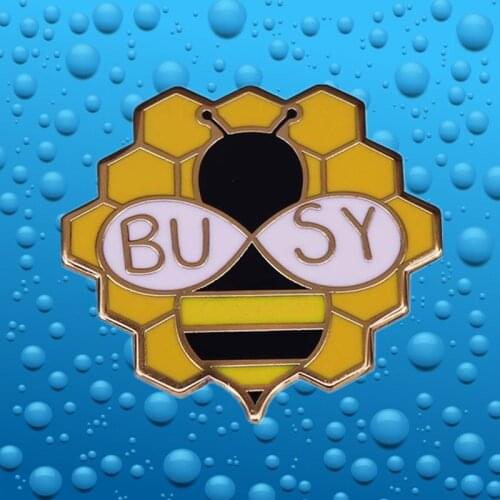 Yellow bee honeycomb enamel pin let everyone know how busy you are Cute Funny Humor Worker brooch