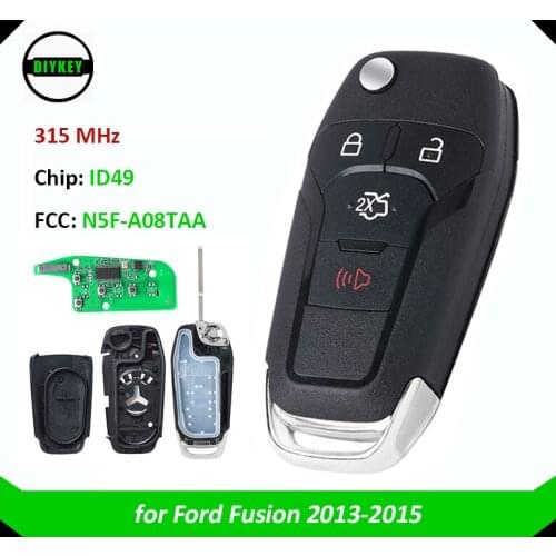 DIYKEY Flip Remote Key Keyless Entry Fob 315MHz ID49 Chip for Ford Fusion 2013-2018 HU101 FCC ID: N5F-A08TAA