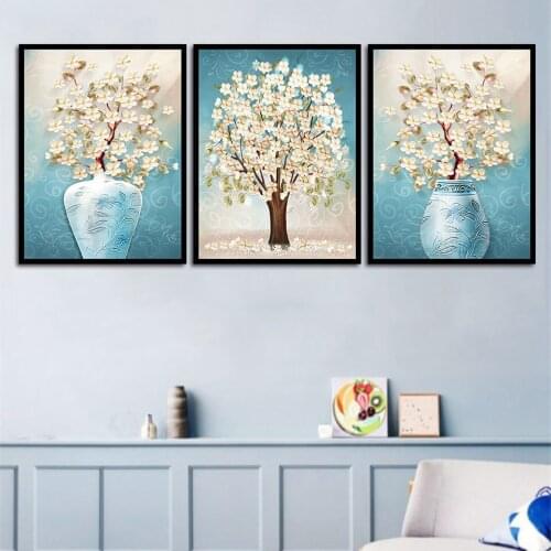 Blue Vase Flower Wall Art Canvas Decorative Painting Canvas Art Print Wall Pictures for Living Room B5187
