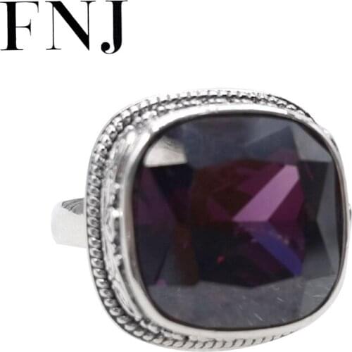 FNJ Purple Zircon Ring 925 Silver New Fashion Original S925 Sterling Silver Rings for Women Jewelry Adjustable size