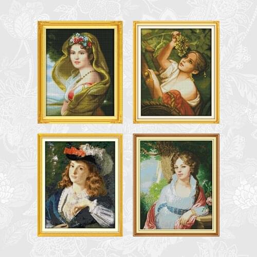 Oil Painting Girl Joy Sunday Cross-stitch Printed on Canvas 11CT 14CT DMC Embroidery DIY Handmade Needlework Cross Stitch Kits