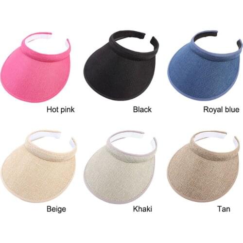 Women Men Unisex Clip-On UV Protection Sun Visor Hat Faux Linen Plaid Weave Empty Open Top Solid Color Wide Brim Adjustable Cap