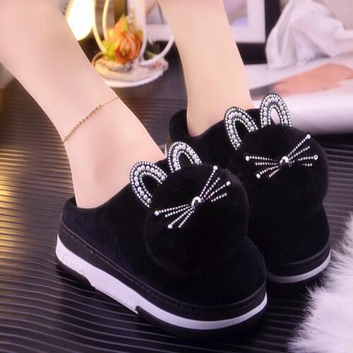 Cool cat slippers lady winter home slides plush warm shoes for womens increase fuzzy slippers 2020