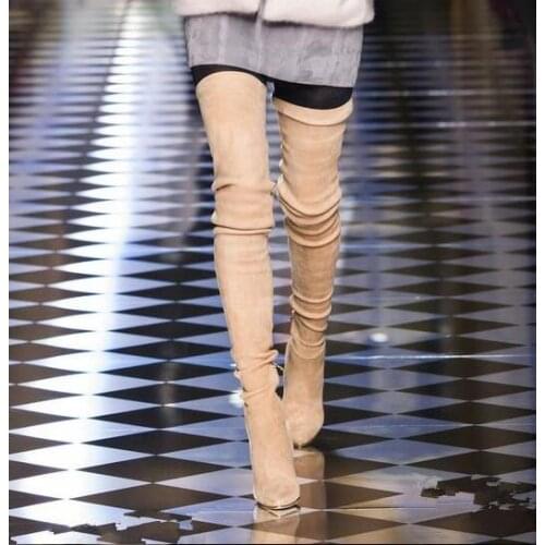 Hot Selling Fashion Suede Leather Over The Knee Boots Sexy Pointed Toe Tight High Boots For Woman Size 42 botas mujer