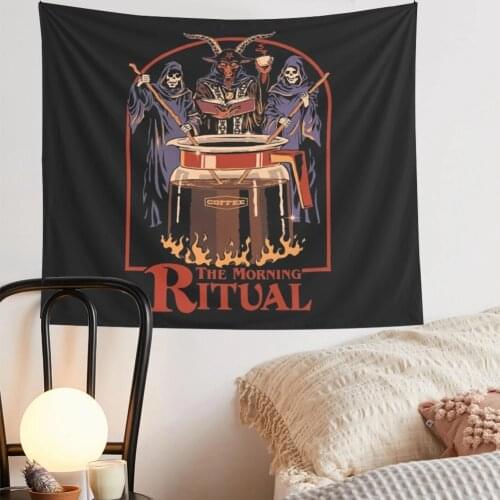 Mroning Ritual Black Tapestry Tapestry Psychedelic Aesthetic Room Decor INS Art Wall Hanging Tapestries dorm room decor Wall