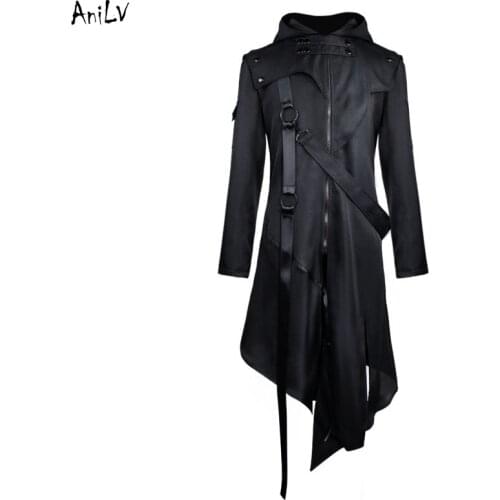 AniLV Men Renaissan Assassin Gothic Knight Hooded Jacket Coat Costume Middle Ages Victoria Viking SCA LARP Cosplay Clothes