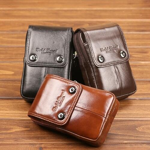 GOLD CORAL Genuine Leather Male Fanny Pack Belt Waist Bag Phone Pouch Mini Men Casual Travel Shoulder Crossbody Bags Coin Purse