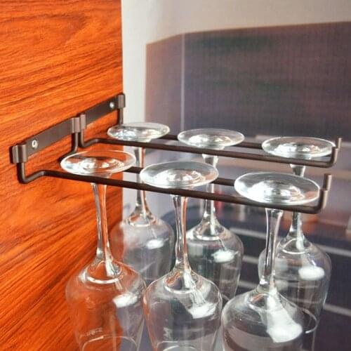 Wall Mounted Wine Glass Rack Single Row Stemware Goblets Holder For Kitchen Cabinet