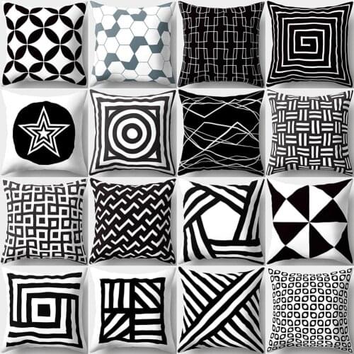 Black and White Geometric Cushion Throw Pillow Cover Case Home Sofa Decor