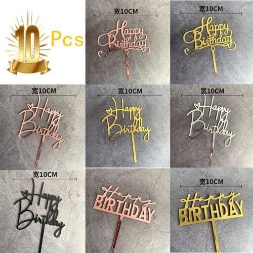 New 10PCS Acrylic Happy Birthday Cake Topper Gold Birthday Cake Topper Flag For Kids Birthday Party Cake Decorations Baby Shower