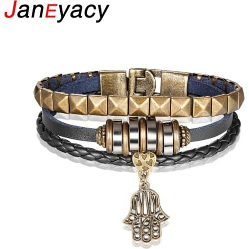 Janeyacy 2018 new Fashion Simple Mens Bracelet Vintage Leather Braided Alloy hand Men Bracelet Jewelry Accessories Pulseras