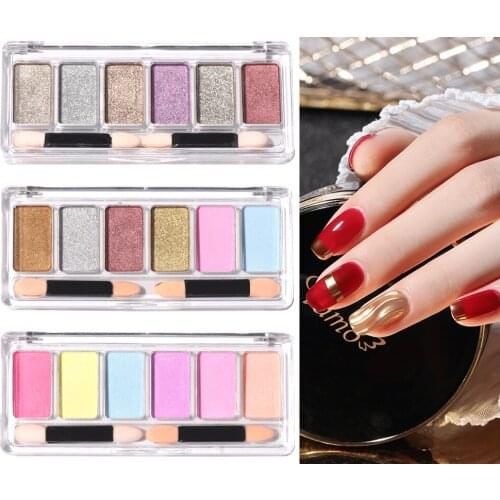 Solid Aurora Powder For Nails Shimmer Mirror Glitter 6 Colors Palette Pigment Rub Dust Gel Nail Polish Manicure Nail Art Decor
