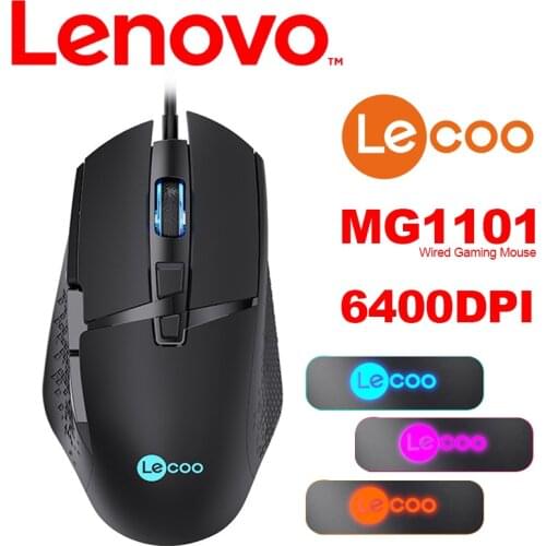 Original Lenovo LECOO MG1101 Gaming Mouse with 6400DPI Skin-Like Surface 4-Colors Logo Breathing Light Mice for Windows 7 8 10