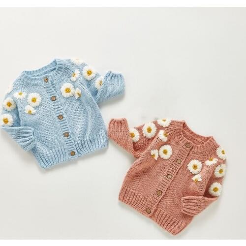 2021 Autumn New Baby Clothes Daisy Embroidery Toddler Girls Sweaters Casual Infant Cardigans Coats