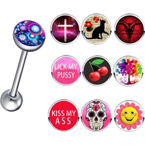10pcs Women Sexy Tongue Piercing Erotic Words Logo Tongue Rings Stainless Steel Tongue Barbells Funny Body Jewellry for Girls