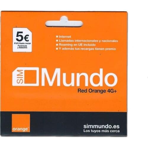 Orange World prepaid SIM card with 5 € balance calls national/international. Mobile Internet 4G