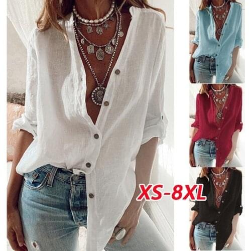 Fashion Pull Sleeve Cotton And Hemp Long White Shirt Women Autumn Casual V-Neck Translucent Loose Blouses Oversized Streetwear