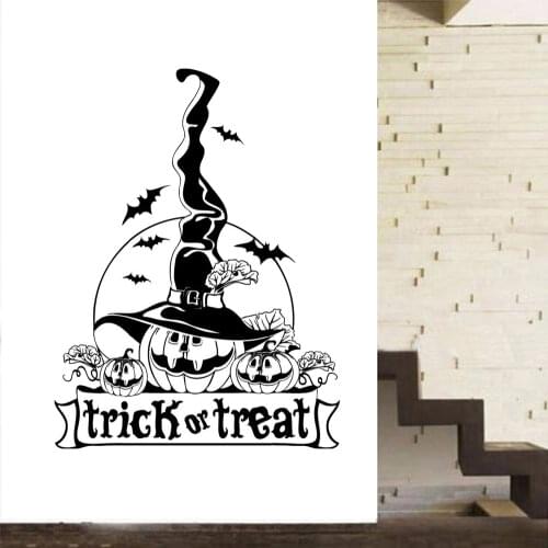 Happy Halloween Trick or Treat Pumpkin Witches Living Room Vinyl Carving Wall Decal Sticker for Holiday Party Home Window Decor