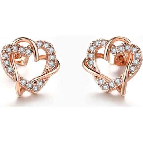 Heart Stud Earring For Women Rose Gold Plated Wedding Engagement Female Womens Earing Accessories Jewelry Fashion Jewellry E030