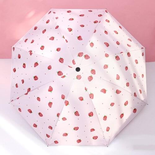 Foldable Umbrella Strawberry Pattern Windproof Anti-UV Umbrella Portable Travel Rain And Sun Protection Umbrella