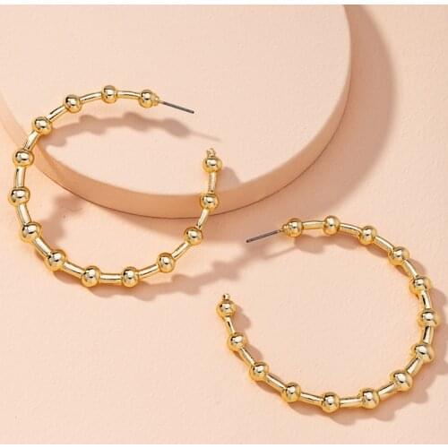 UJBOX Innovative Bead Metal Hoop Earrings for Women Girls Large Exaggerated Wedding Party Earrings Jewelry Gift