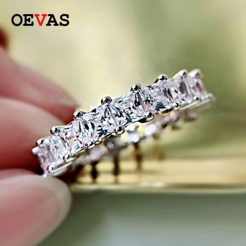 OEVAS 100% 925 Sterling Silver Sparkling 1 Row 3MM Square High Carbon Diamond Engagement Rings For Women Party Fine Jewelry Gift