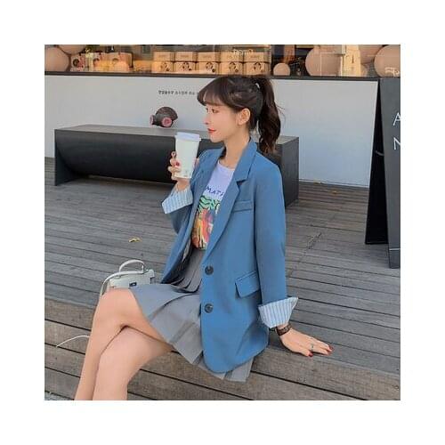 2021 Womens Spring Autumn Loose Jacket Overiszed Coat Buttons For Coat Chic Casual Suit Winter Blazer Feminino Blue Khaki Xxl