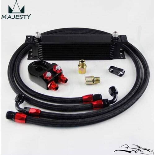 10 Row AN8 Engine Oil Cooler + 3/4*16 & M20 Filter Adapter hose Kit Black