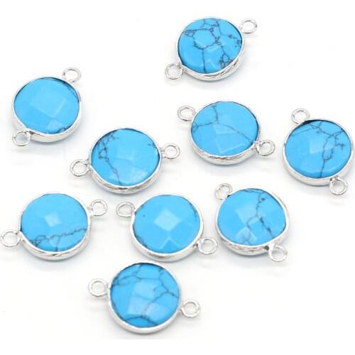 2pcs Natural Blue Turquoises Pendant Connector Irregural Shape Pendant Connector Charms for Making Jewelry Necklace Gift 15x24mm
