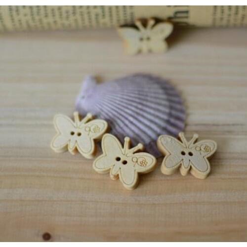 20 Pieces/lot 2*1cm 2016 Craft Scrapbooking 2 Holes Butterfly Solid Wooden Buttons Clothing Accessories