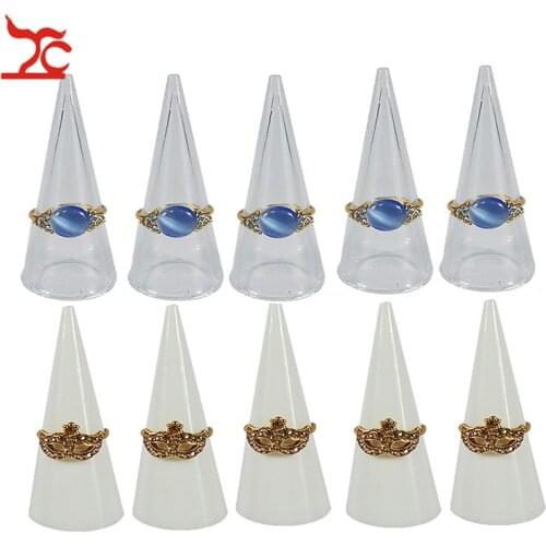 5Pcs/Lot Fashion Single Finger Ring Holder Triangle Cone Fingertip Acrylic Ring Storage Display Organizer Stand Wholesale