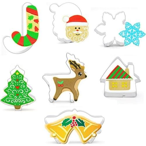7pcs/set Stainless Steel Christmas Series Cake Cutter Slicers Set DIY Cake Decorating Tools Fondant Pastry Biscuit Mould MX45