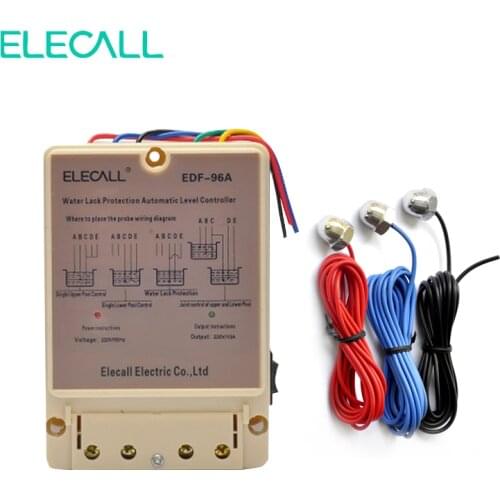 ELECALL EDF-96A Water Automatic Level Controller 10A 220V Electronic Water Liquid Level Detection Sensor Water Pump Controller