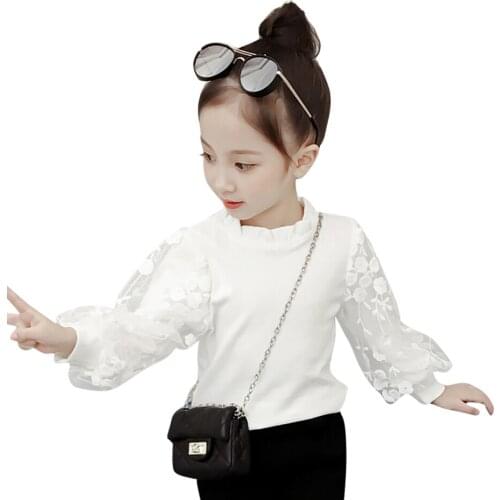 Girls White Blouse Lace Floral Shirt Girls Casual Style Childrens Shirt For Girls Spring Autumn Girls Clothes 6 8 10 12 14