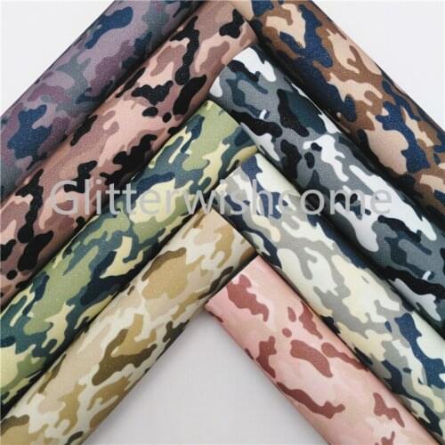 Glitterwishcome 21X29CM A4 Size Camouflage Printed Glitter Fabric, Fine Glitter Leather fabric Vinyl for Bows, GM576A