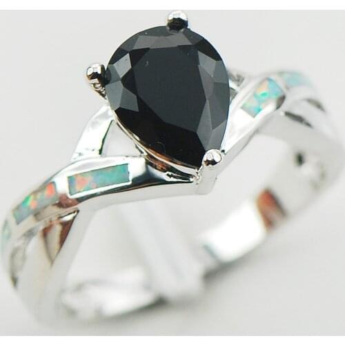 Black Onyx White Fire Opal 925 Sterling Silver Woman Ring Size 6 7 8 9 10 R1186 Fashion Wholesale Jewelry Free Shipping