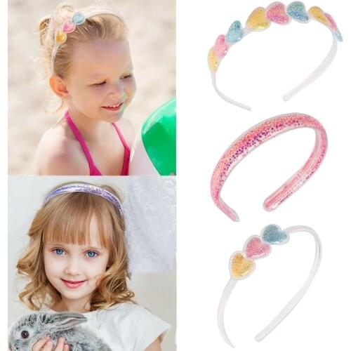 Kids Girls Sequin Quicksand Heart Headband Childrens Lovely Glitter Sweet Hair Band Hoops Baby Hair Accessories Headwear