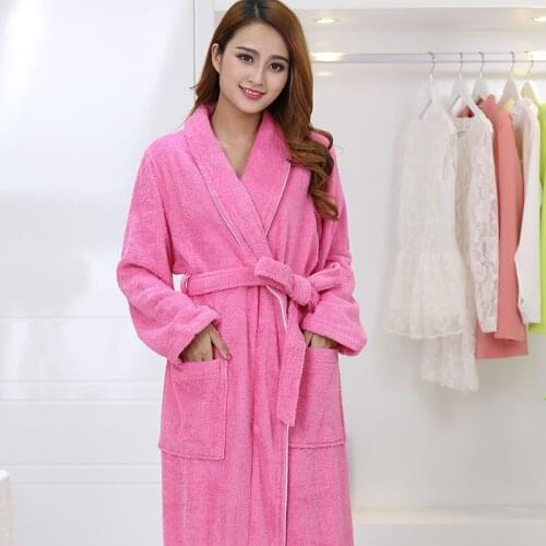 AZO Free Top Grade Womens Terry Cotton Robe long thickness Soft home hotel Bathrobe